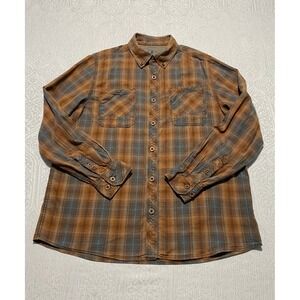 North River Mens Medium Brown Blue Plaid Cotton Long Sleeve Flannel Button Shirt